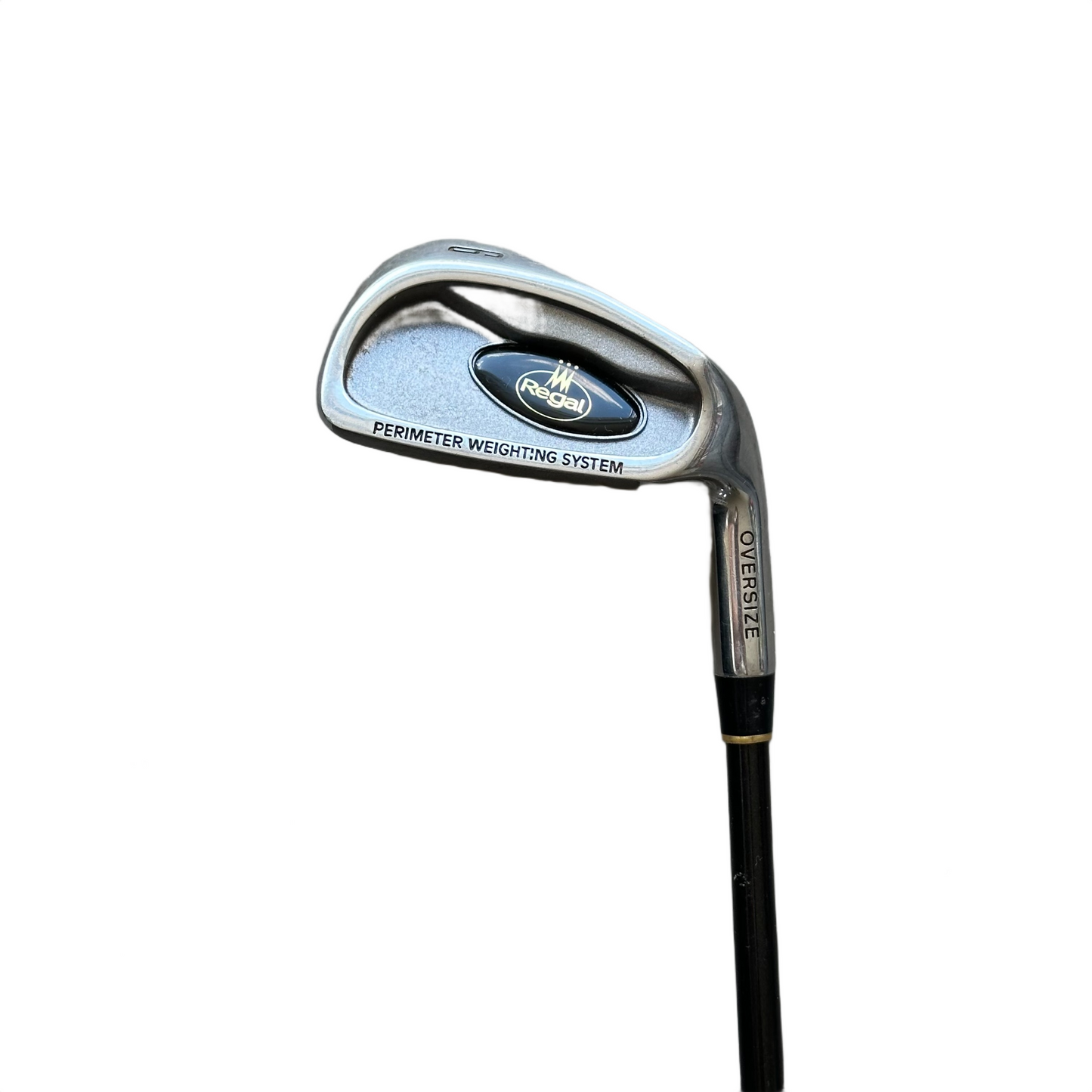 Regal Oversize 6-jern bagside - Perimeter Weighting System med blåt Regal oval og OVERSIZE på hosel